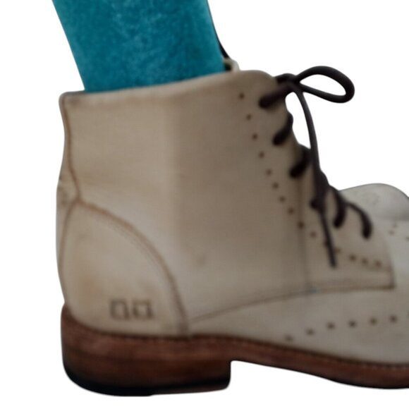 Bed Stu Benchmade Chelsea Lace Up Ankle Boots Size 8 Leather Beige Brogue Combat - Picture 16 of 16
